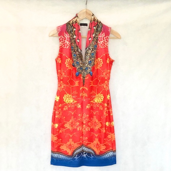 Venus Bright Pattern Embellished Scuba Knit Dress - Picture 7 of 8